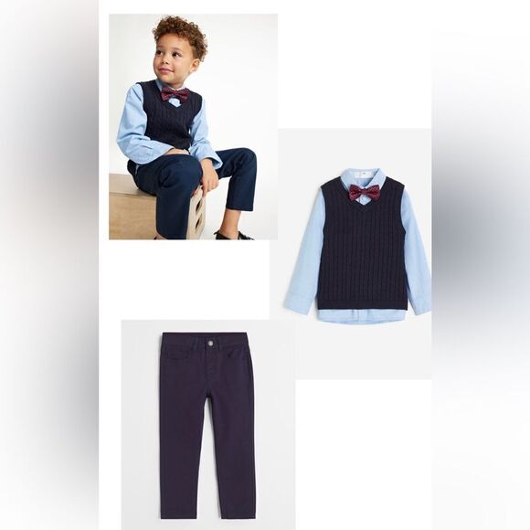 3 PIECE SWEATER VEST/SHIRT SET & RELAXED FIT TWILL PANTS - Picture 1 of 12